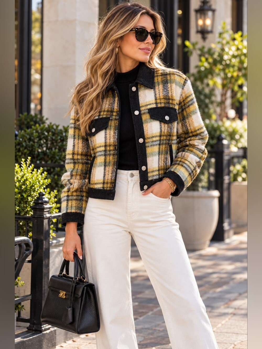 Republic Clothing Plaid Cropped Jacket – Size L, NWT